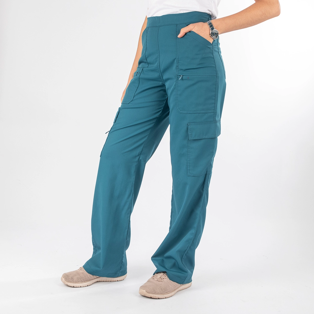 Pantalón Clínico Verde Petróleo Área Médica Mujer Media Cintura Elasticada - Carla - Imagen 2